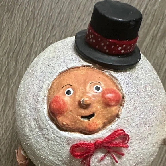 Whimsical Lori C. Mitchell Holiday Snowman with Red and Green Stripes - Picture 4 of 13